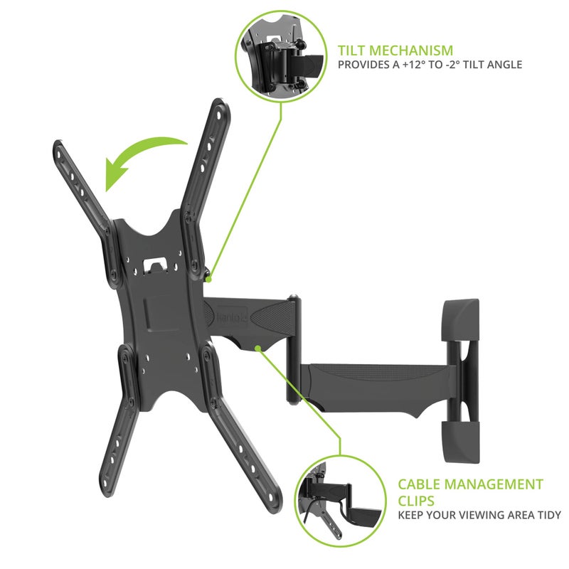 Kanto M200 Full Motion TV Wall Mount for 26" - 50" TVs | Articulating Arm with 18.6" of Extension | Up to 180Â° Swivel and 14Â° of Tilt | 4" Offset | VESA Compatible TV Bracket | Heavy-Duty Steel - Image 4